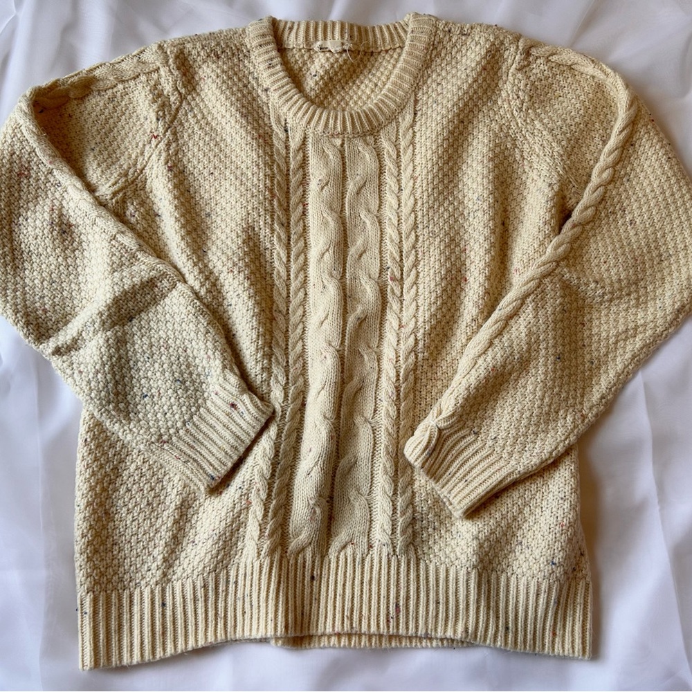 Hem & Thread Colorful Cream Cable Knit Sweater
